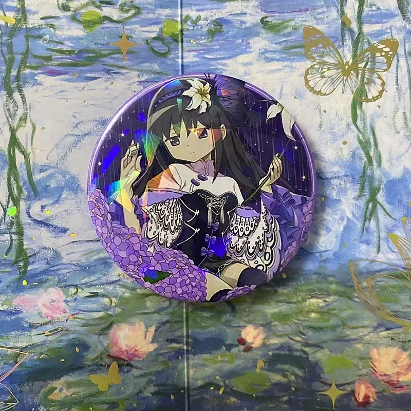 58MM Anime Xiaoyuan Starry Badge Kaname Madoka Miki Sayaka Akemi Homura Cartoon Brooch Lapels Bag Accessories Gifts