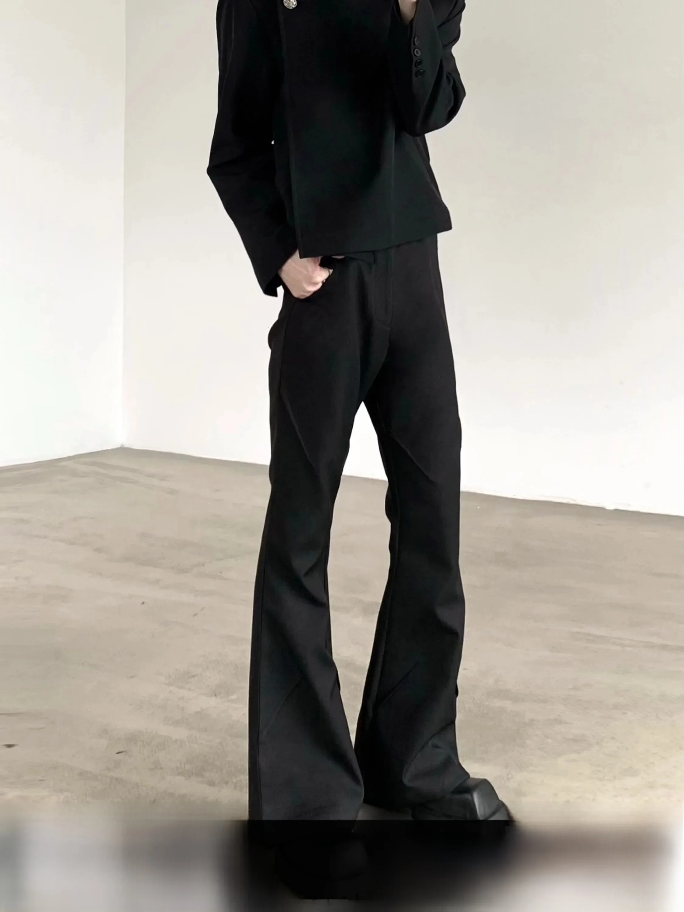 Cleanfit High Waist Flared Casual Commute Men's Pants Dark Splitting Hand Ironed Pleats Comfortable Composite Fabric
