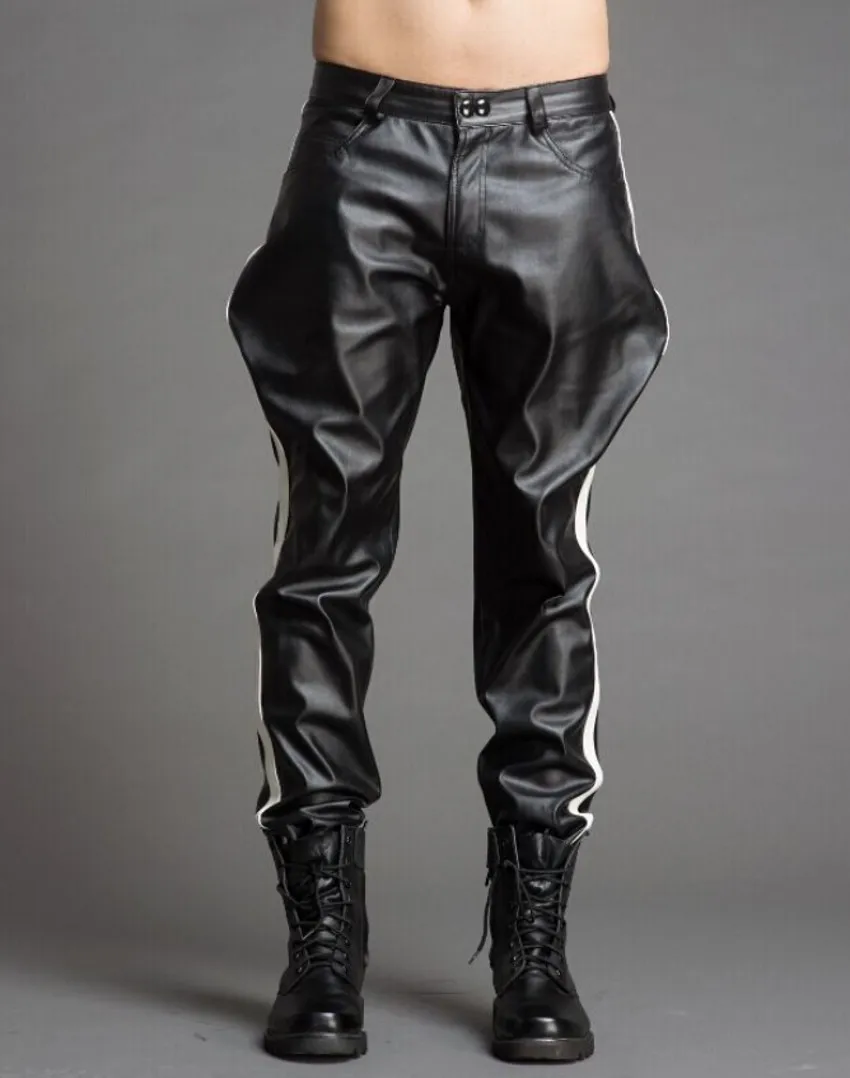 New Men's Black Leather Pants Leather Hip Hop Harem Pants Material Black Color Motorcycle Trousers For Male Free Shipping 29-39