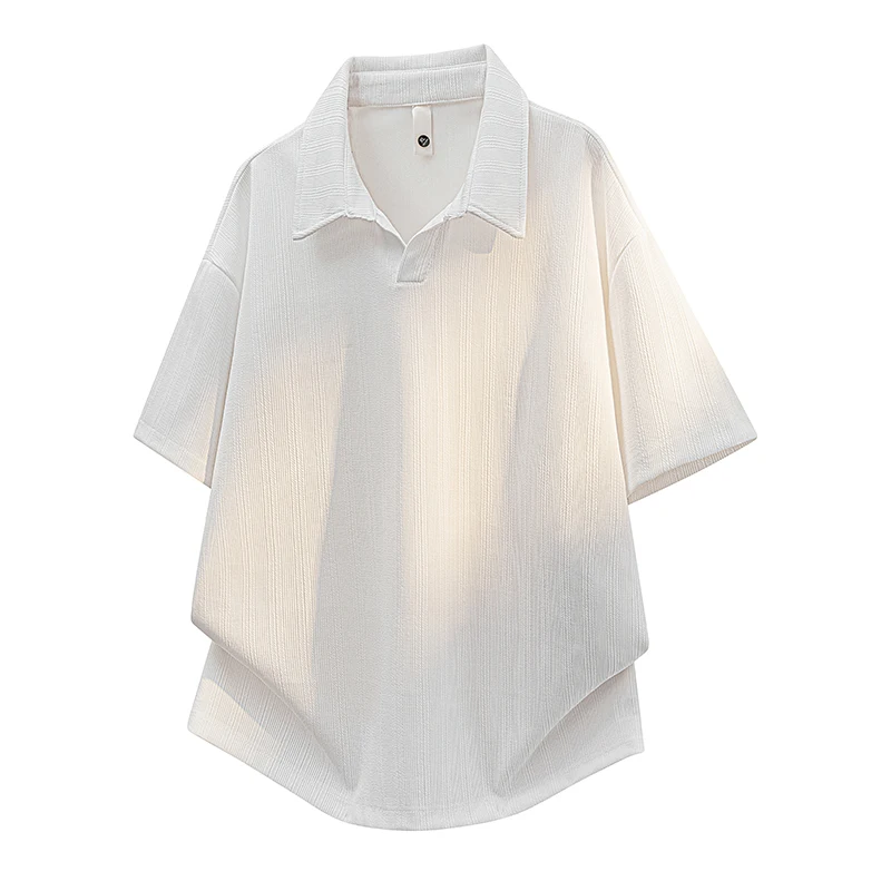 Summer New Style Men's Textured Ice Silk Short Sleeve T-Shirt with Collar and Half Sleeve