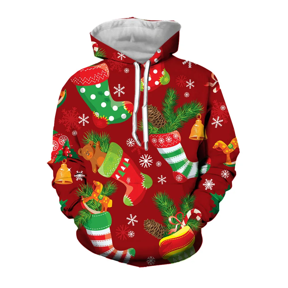 Jumeast 3D Santa Reindeer  Printed Men Hoodies 2000s Aesthetic Cartoon Christmas Graphic Hoodie Hooded Festival Clothing Coats