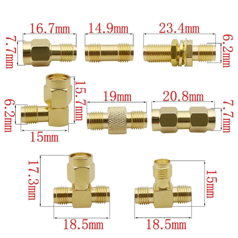 18Pcs/Kit SMA Connector Male Female Plug Jack RP SMA RPSMA RF Coax Adapter Straight Right Angle 3 Way Converter for WIFI Antenna