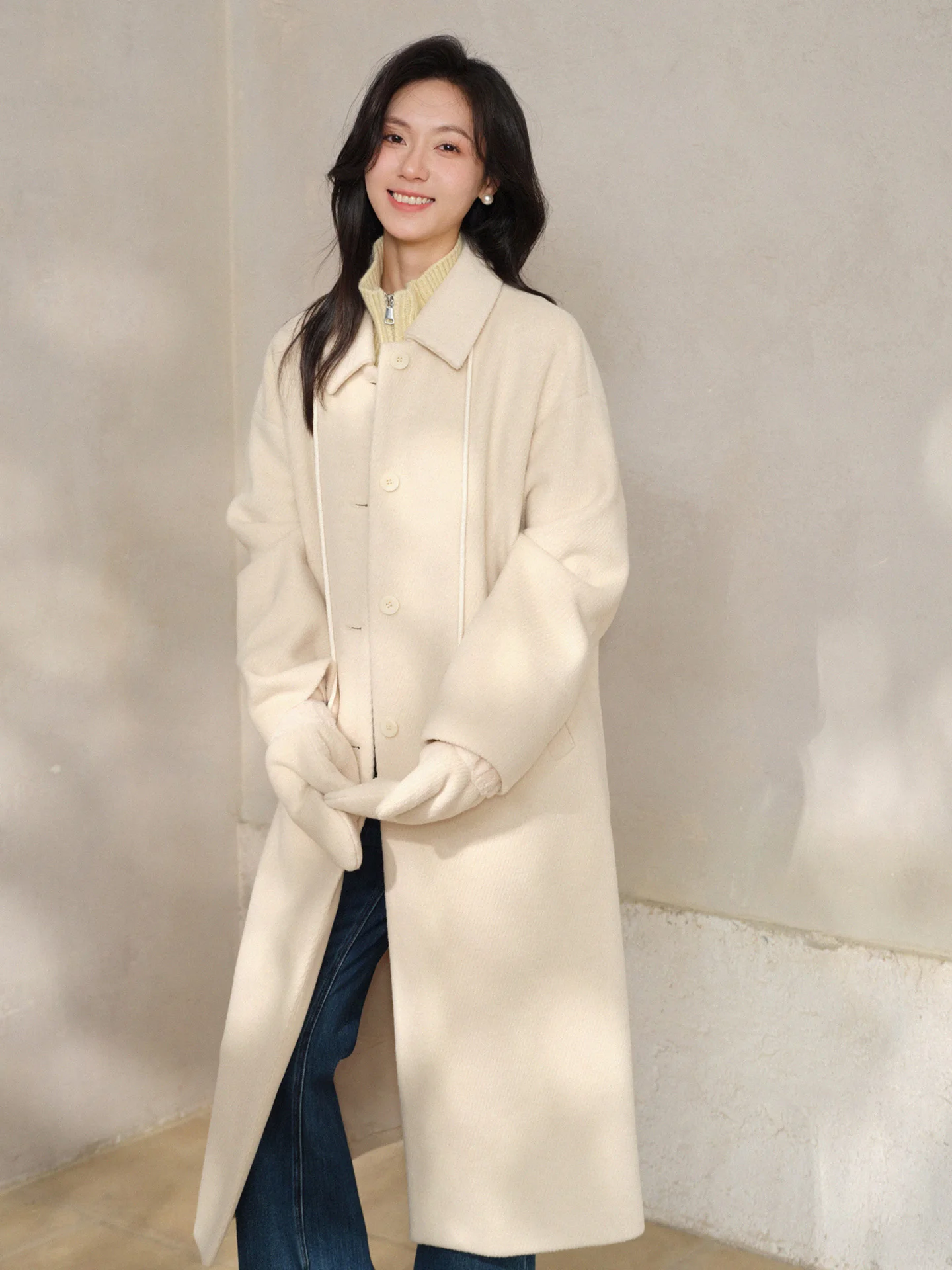 Wool Long Coat Women Elegant Straight-Leg Overcoat Lady Warm Lapel Wool Jacket Chic Winter Daily Outfits Stylish Commuting Looks