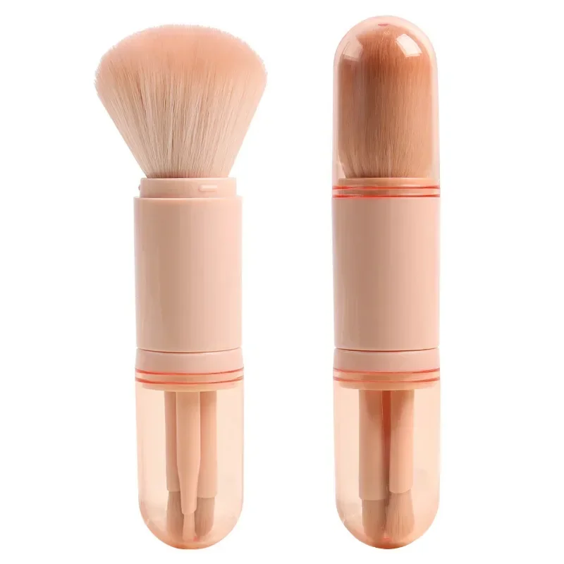 Double headed four in one retractable brush convenient to carry makeup brush set beauty tools