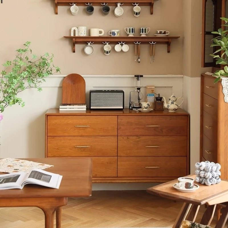 

Solid Wood Cherry Wood Six-chest Cabinet Bedroom Small Apartment Living Room Entrance Storage Drawer Side