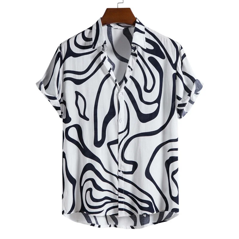 Camicia da spiaggia con stampa 3D hawaiana camicia da uomo estiva Casual nera bianca a maniche corte camicie oversize alla moda camicetta con risvolto con bottoni