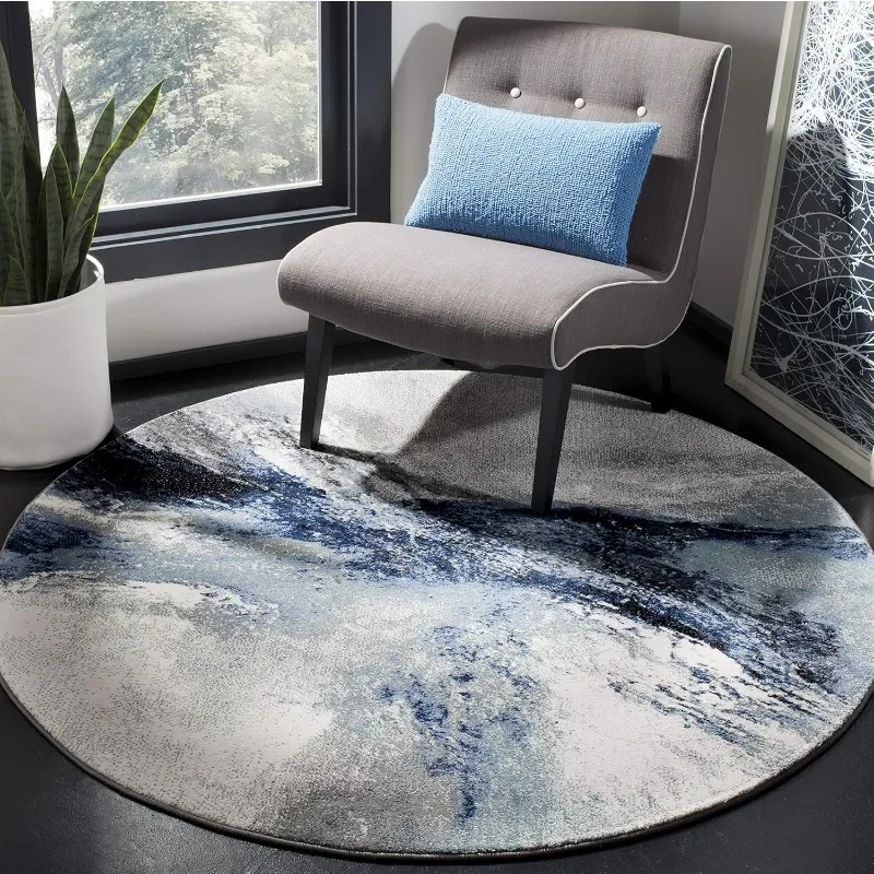 

Galaxy Collection Area Rug - 6'7" Round, Blue & Grey, Modern Abstract Design, Non-Shedding & Easy Care, Ideal for High