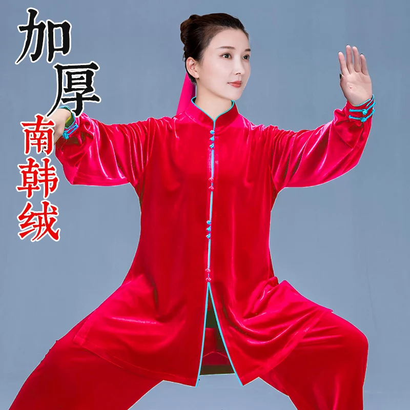 

Wudang Taiji dress female high-end golden velvet Taijiquan practice clothing autumn and winter thick long style