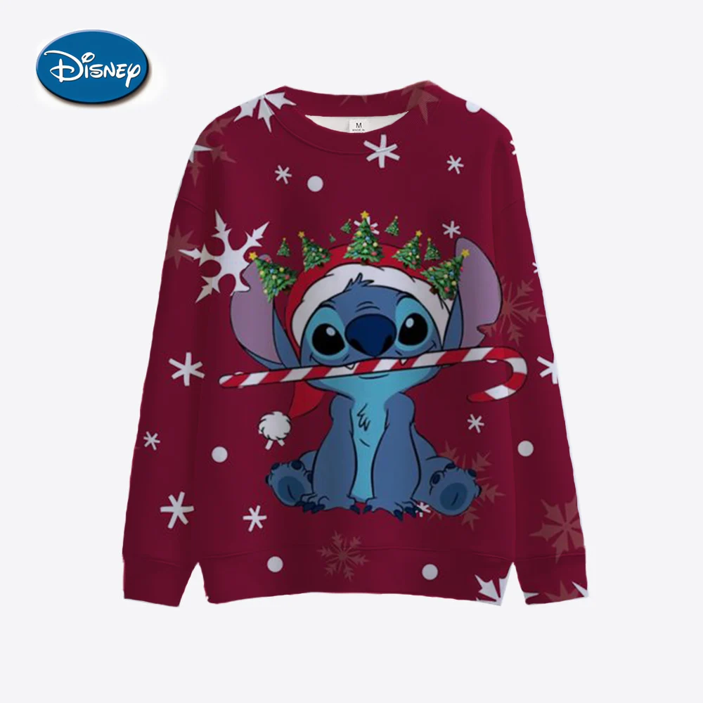 New fashionable long sleeved casual pullover for women, printed loose round neck top, Disney Stitch Christmas sweatshirt