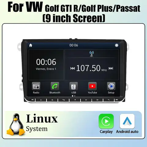 Linux system For VW 9" Buttons Car Player , With CarPlay & Auto Navigation WiFi DSP BT YouTube Wireless Multimedia Video Player