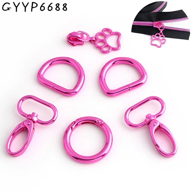 1/5/20Sets Pink Bag Strap Hook Buckle Metal Slider Puller For Handbag Purse Swivel Lobster Clasp Hook D Ring O Ring Accessories