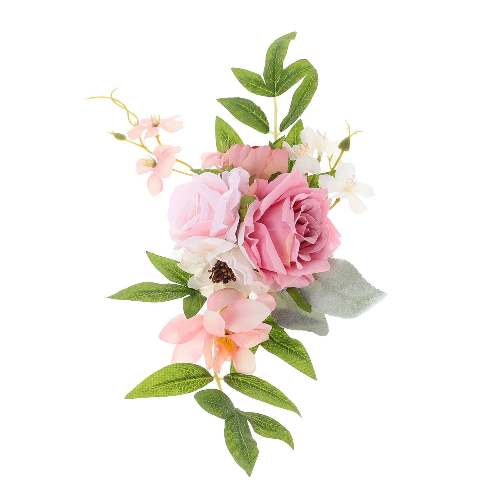 

1pcs Artificial Cake Flowers Lifelike Pink Roses Green Leaves Wedding Decor Simulation Floral Swag Birthday Baby Shower Party