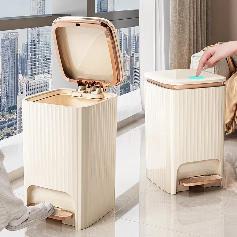 

Waterproof Living Room Bedroom Bathroom Trash Can Foot Pedal Trash Can Large Capacity Household Kitchen Light Luxury Style