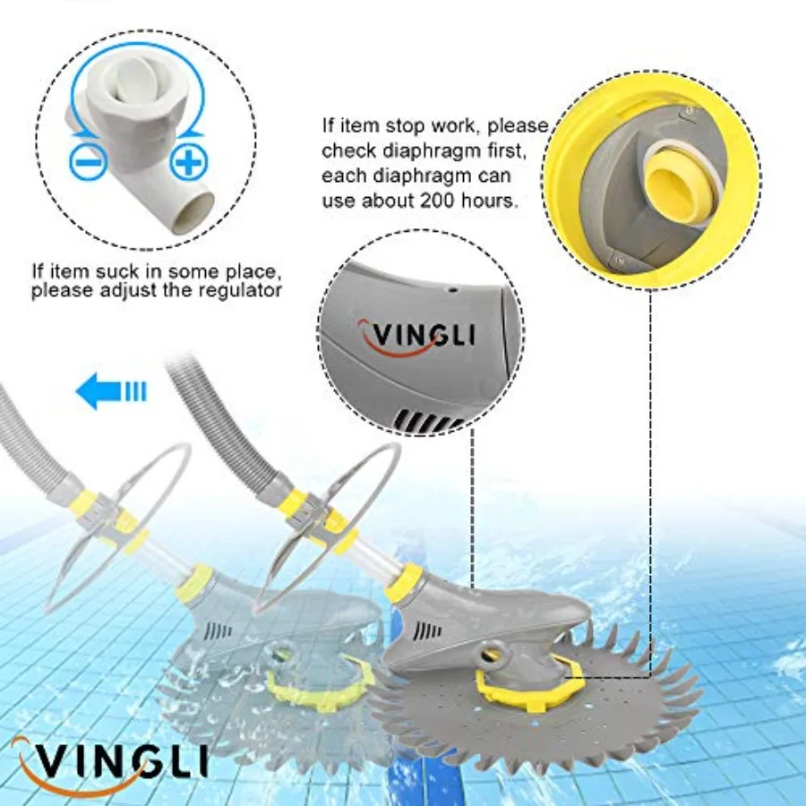 2024 Aggiornamento VINGLI Aspirapolvere per piscina Spazzatrice automatica Aspirapolvere raccapricciante per piscina in grigio con efficienza di pulizia avanzata