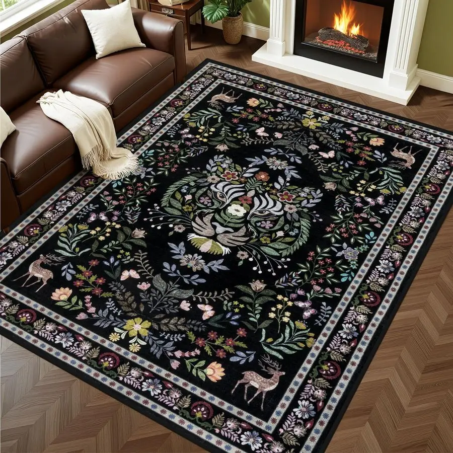 

Area Rugs Living Room Rug Vintage Washable Rug Floral Soft Carpet Indoor Floor NonSlip Boho Stain Resistant Large Carpets for Be