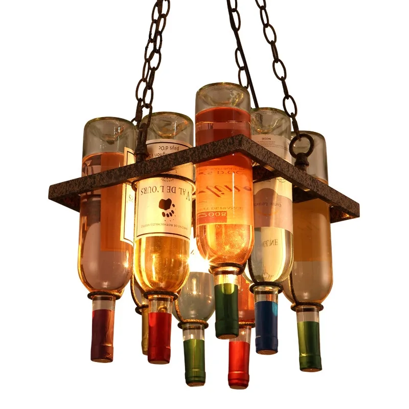 Imagem -02 - Retro Lustre Barra de Estilo Industrial Barra Barra Clara Atmosfera Decoração Personalidade Criativa Lâmpadas Garrafa Vinho