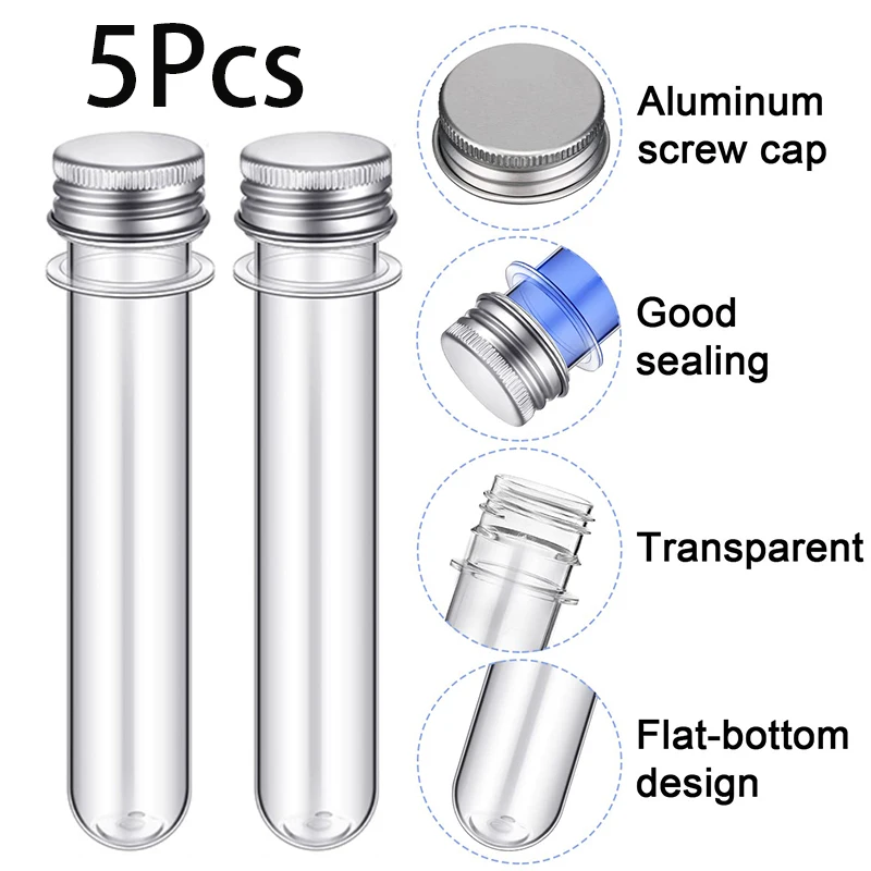 5Pcs Test Tubes 40 ml Plastic Test Tubes with Screw Lids Clear Candy Tubes Vials Storage Tubes Containers for Sample Powder