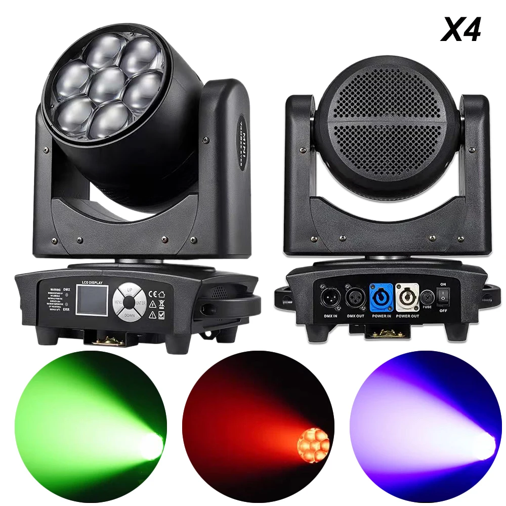 

4Pcs/Lot 7x40w Zoom Wash Beam LED Moving Head Lights RGBW Stage Light DMX512 For Patry DJ Lights Disco Lights Concert Spotlight