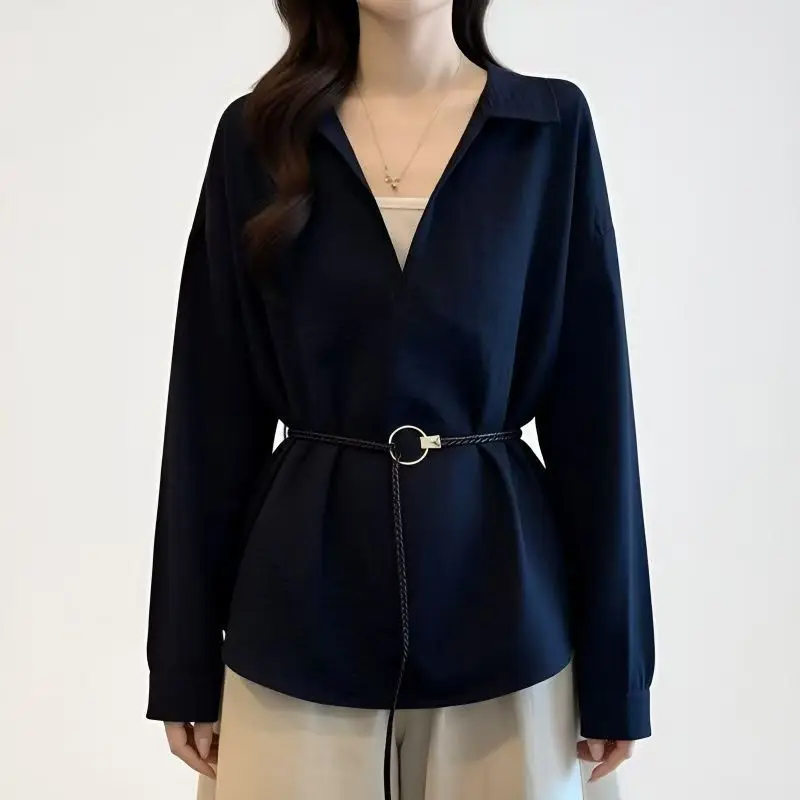 Women's Two-piece V-neck Shirt Dress Short Sleeve Drawstring Waist Casual Elegant Blouse