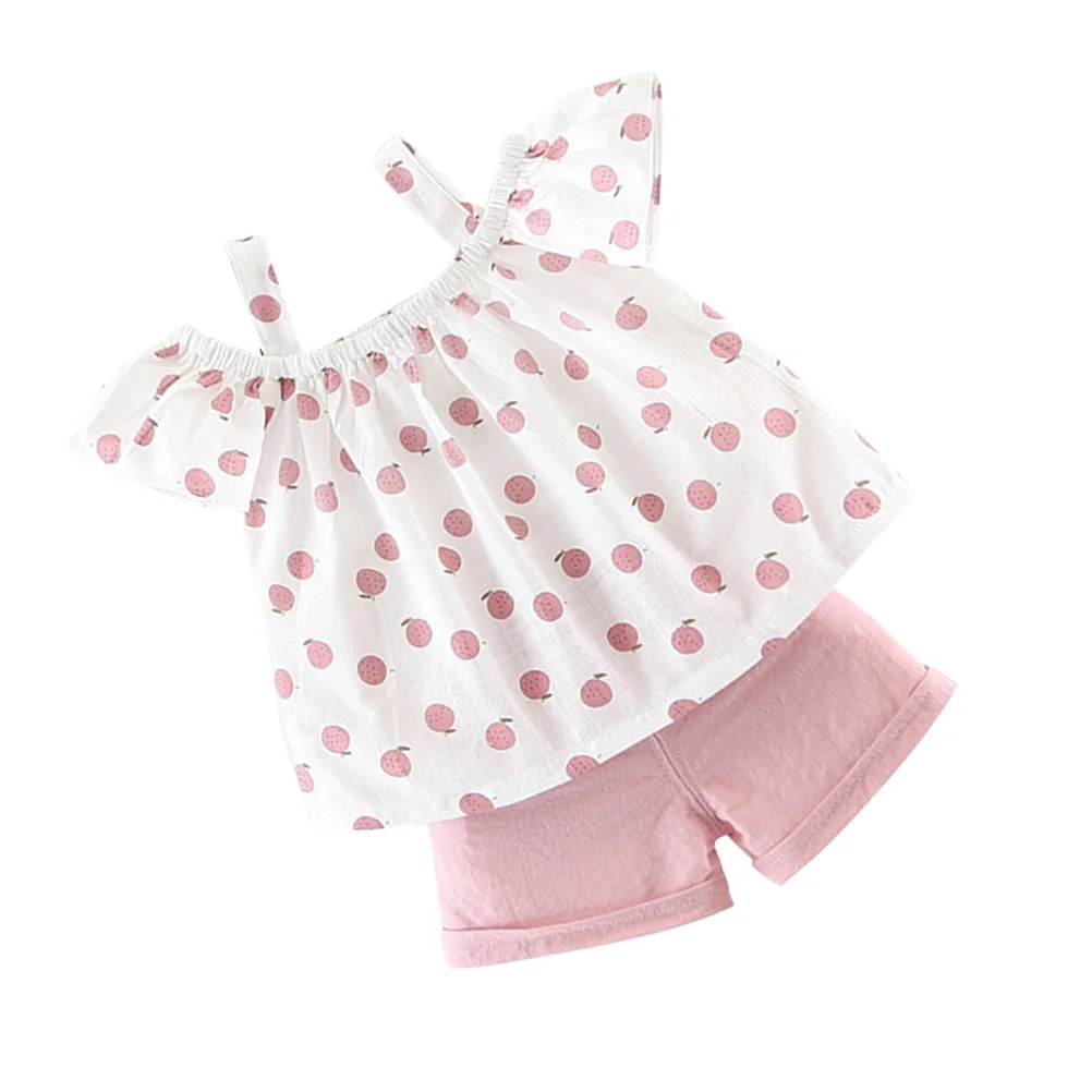 

1Set Girls Sleeveless Ruffle Vest and Light Color Shorts Clothes Set Pink 90cm Casual Summer Cotton Kids Outfit