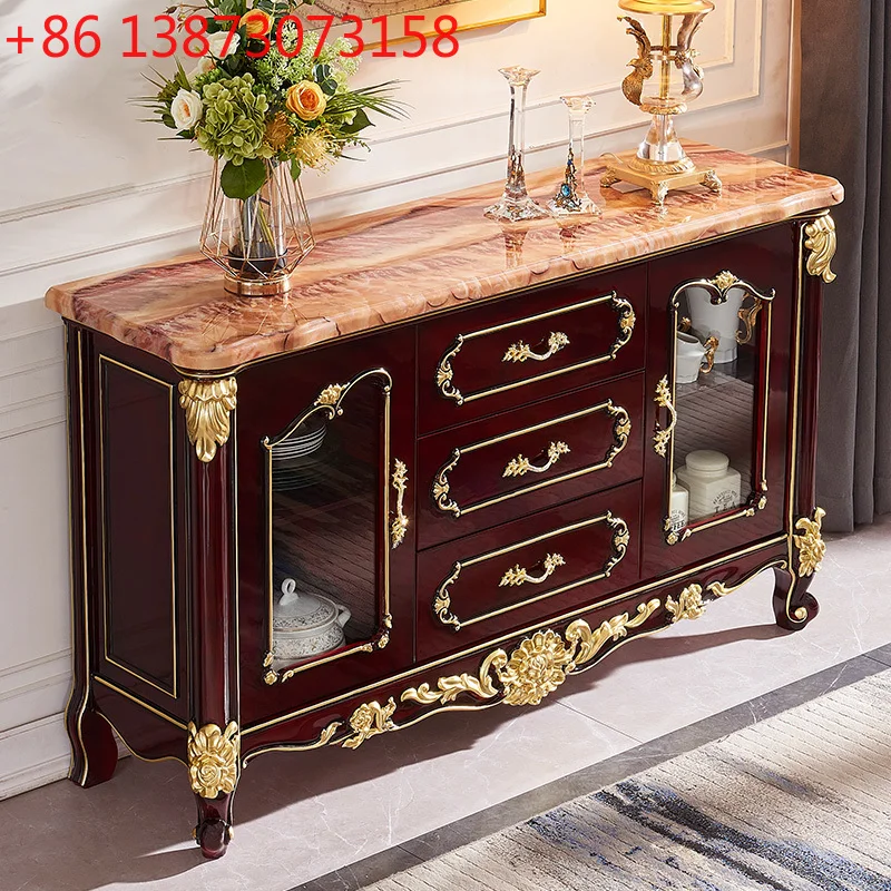

European marble sideboard integrated solid wood multi-functional storage partition cabinet champagne gold simple entryway cabine