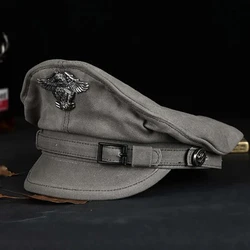 2024 Spring Retro Sailor Cap Men Women Hat Male Canvas Flat Top Cap Grey Eagle Windbreak Belt Locomotive Casquette