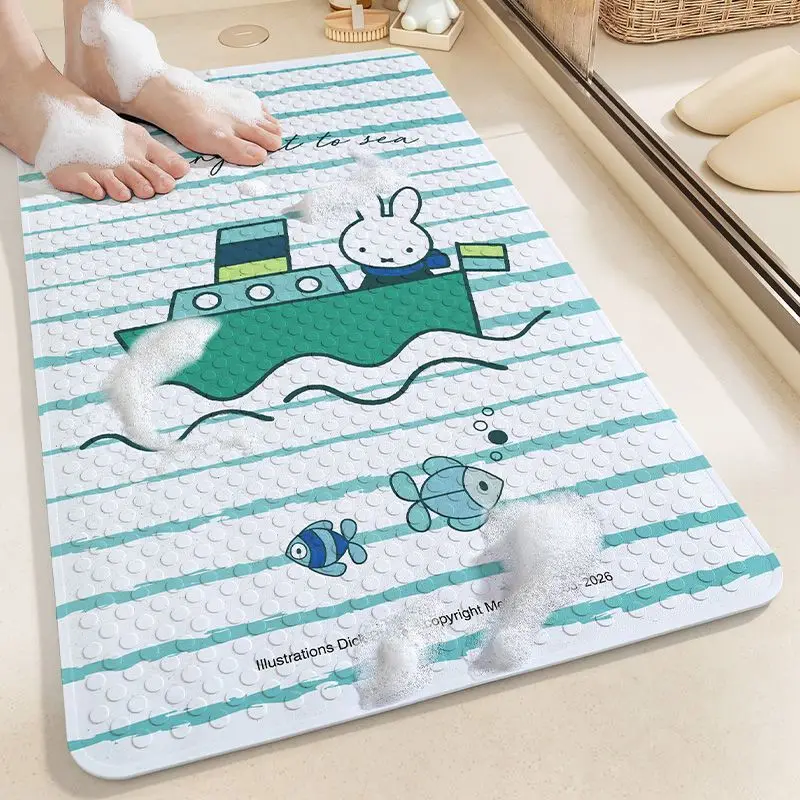Anime Miffy Bathroom Floor Mat Strong Suction Cups Non-Slip Wear-Resistant Easy-Clean Bath Mat for Shower Room Toilet Foot Pad