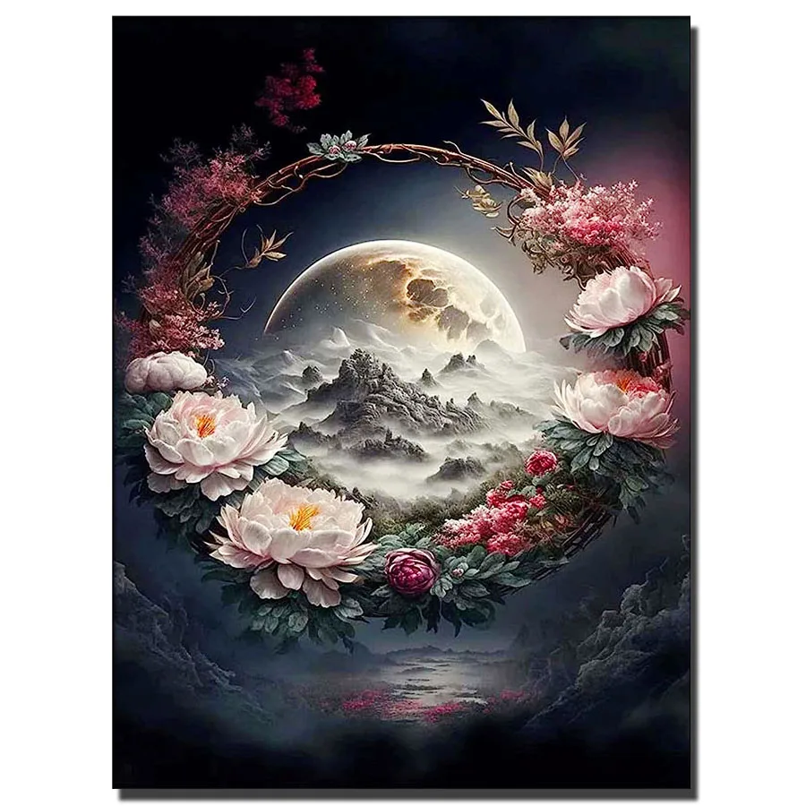 Peony Moonlight Diamond Painting Set diamond mosaic full square round drill diamond embroidery handmade gift abstrac art decor