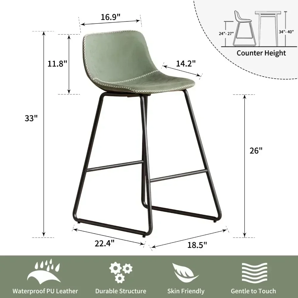 Juego de taburetes de bar de 3, taburetes de bar de 26 pulgadas con patas de metal Taburetes de bar de altura de mostrador de piel sintética, sillas de bar modernas