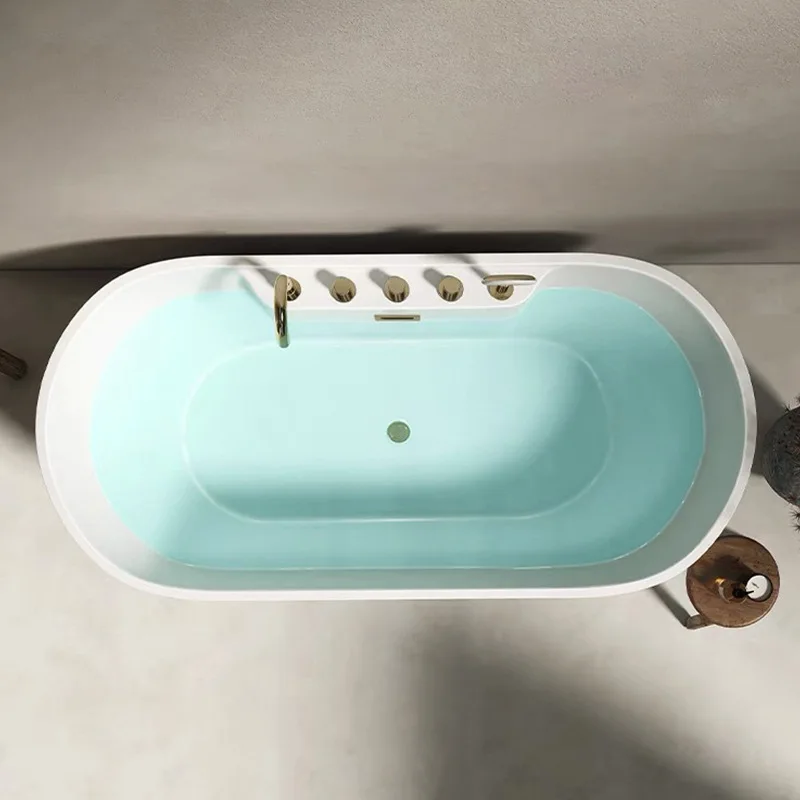 

Oval integrated bathtub hotel apartment wholesale acrylic adult bathtub constant temperature deep soaking bathtub