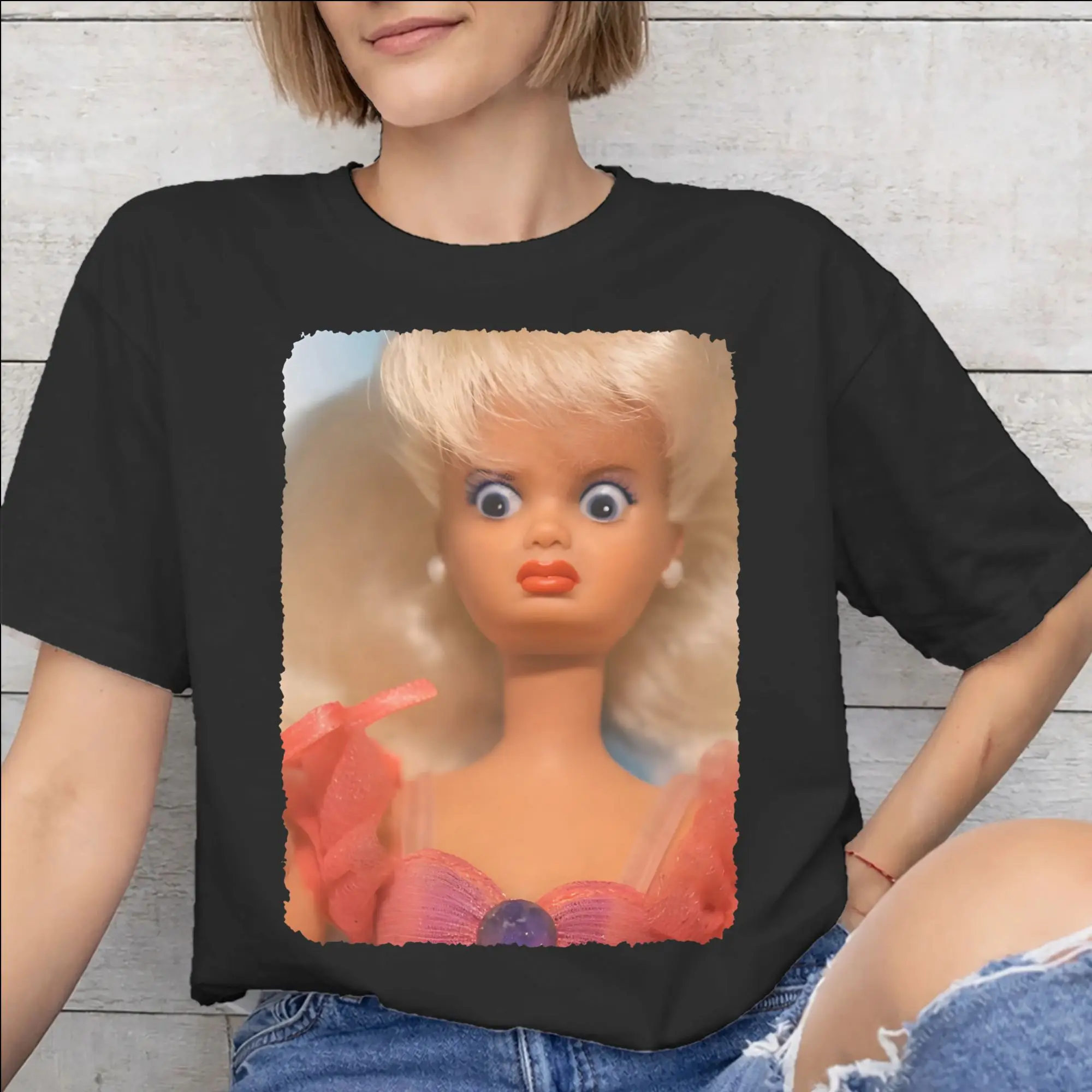Graphic Printed Disgusted Face Meme Doll Babe T Shirt for Men Women  100% Cotton Tee Shirt Short Sleeve Clothes