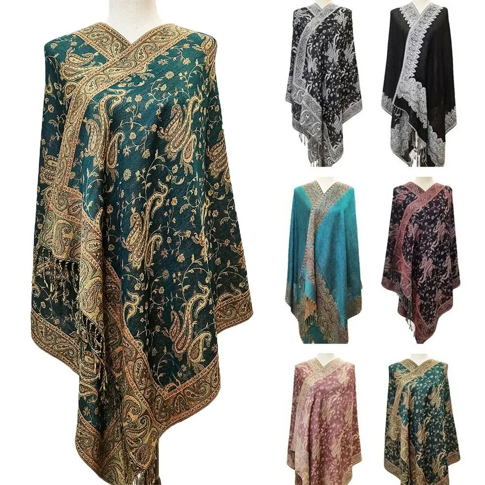 

Fashion Paisley Long Scarf Tassel Imitation Cashmere Shawl Breathable Sun-Resistant Pashmina