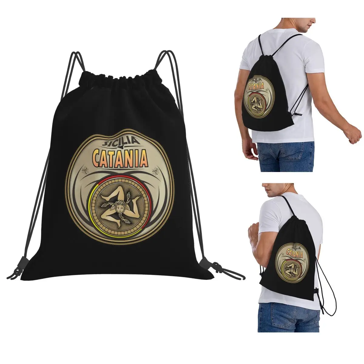 Catania Sicilia Sicily Trinacria Symbol Backpacks Portable Drawstring Bags Sports Bag Book Bags for Travel School
