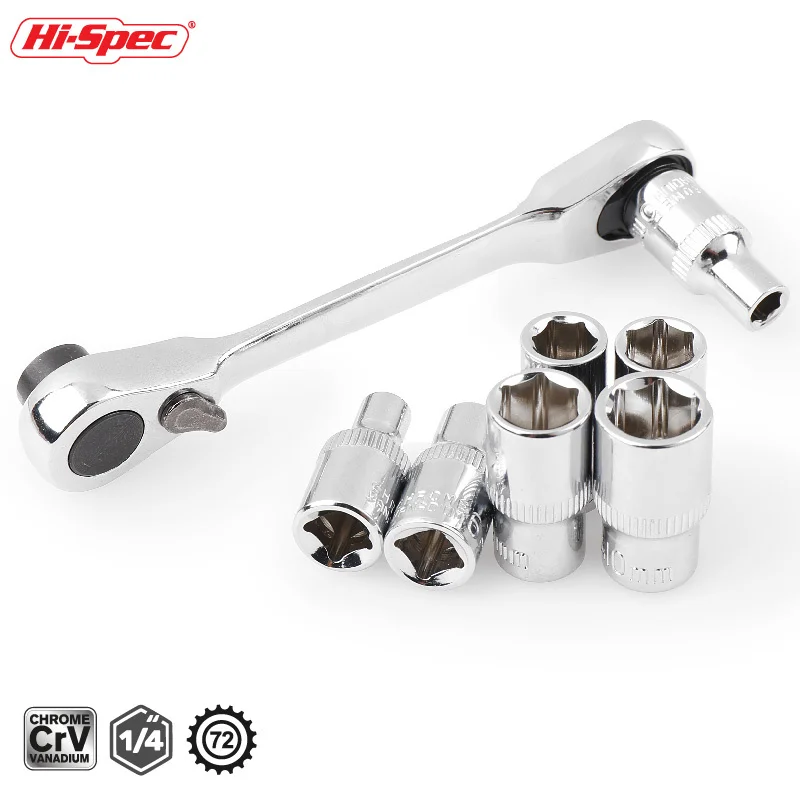 72 Teeth Socket Mini Wrench 1/4 Inch Double Ended Quick Release Socket Ratchet Wrench Hexagon Spanner Rod Screwdriver Bit Tool