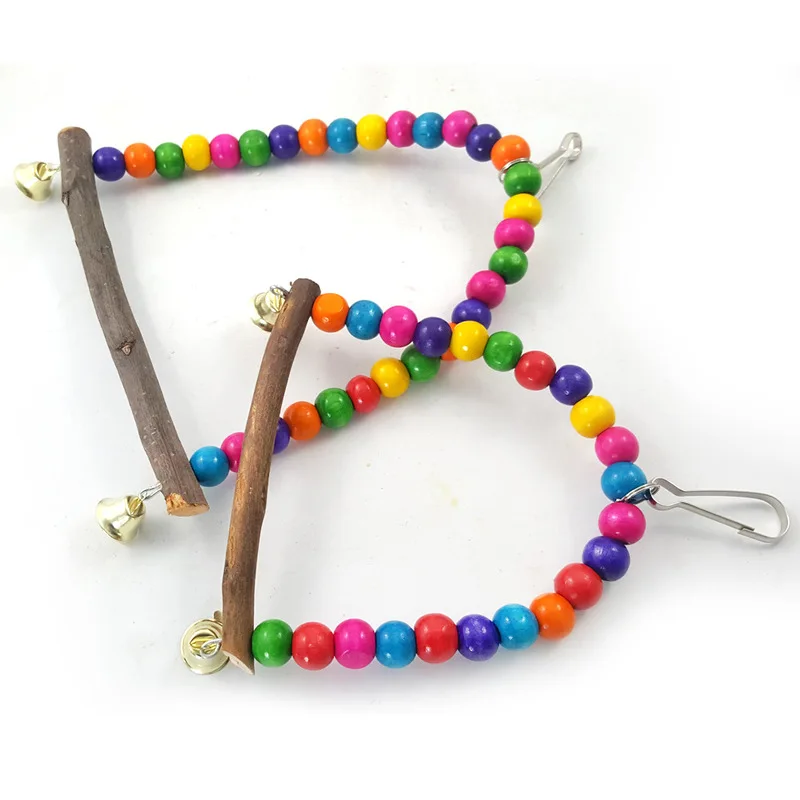 2022 NEW Natural Wooden Parrots Swing Toy Birds Colorful Beads Bird Supplies Bells Toys Perch Hanging Swings Cage for Pets