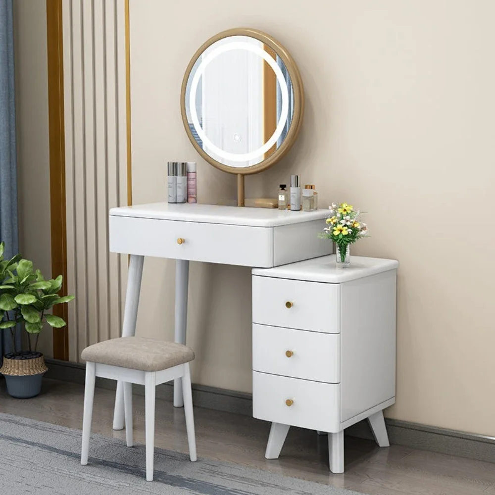 C! Full solid wood dressing table, bedroom, small unit, modern, simple, multi-functional, retractable makeup table, storage cabi