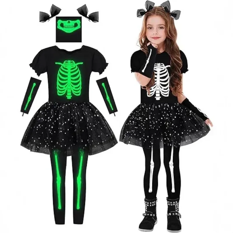 Halloween Girl Cos Costume Halloween Glow Skeleton Clothes Ghost Festival Demon Reaper Dress Up
