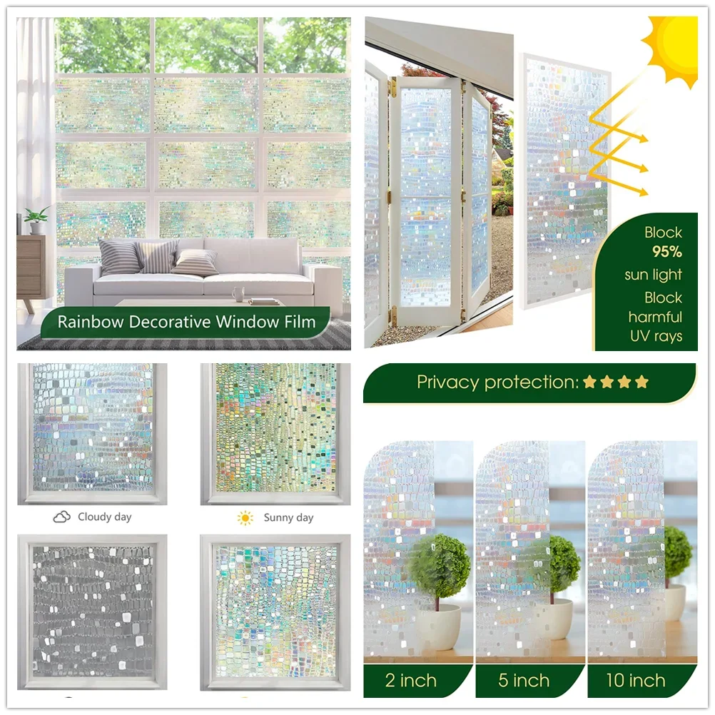Privacy Window Film Static Cling Decorative Sun Blocking Non-Adhesive Anti-UV Protection Heat Control Glass Stickers for Home