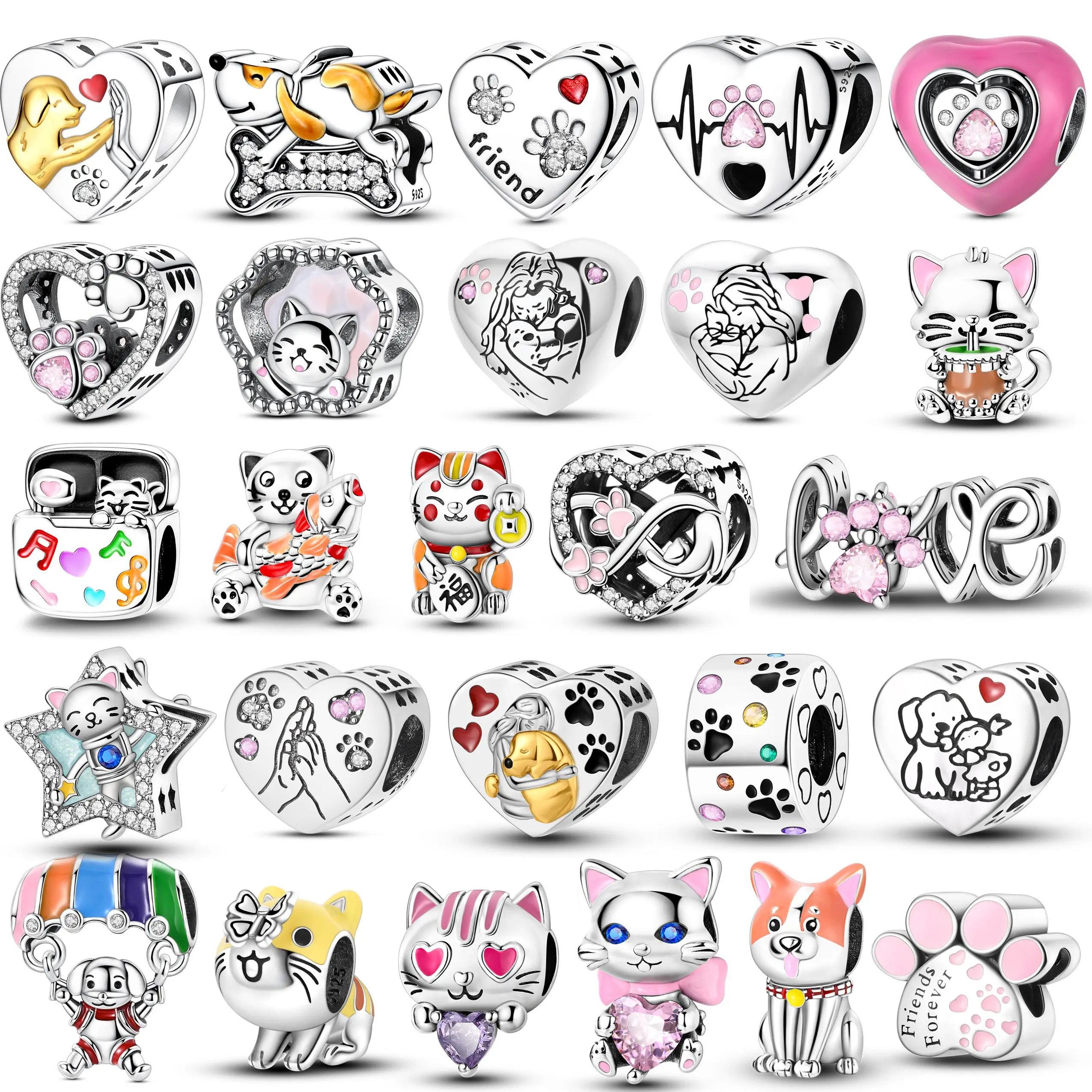 

Стерлингового Серебра 925 пробы, кошки, собаки, милые домашние животные, бусины, подвески, подвески, ювелирные изделия, подходит для оригинального браслета 925, подарок своими руками для женщин