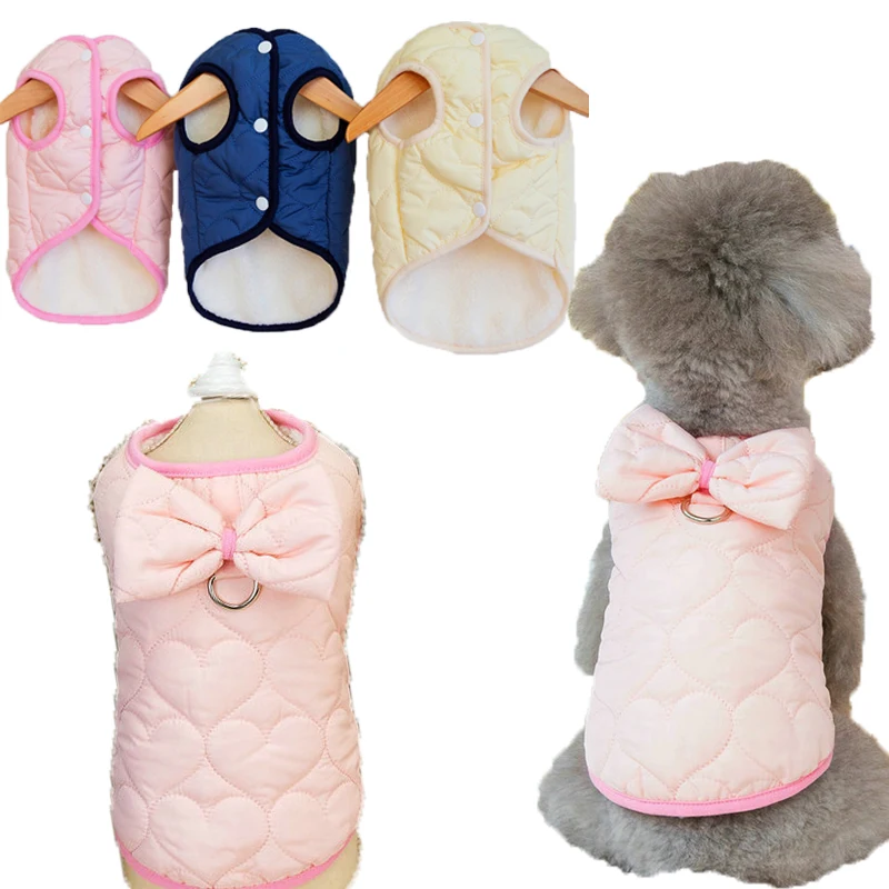 

Bowtie Dog Coat Jacket Bubble Cotton-Padded Pet Clothes Puppy Sleeveless Vest Jacket For Small Dogs Chiwawa Maltese Dog Apparels