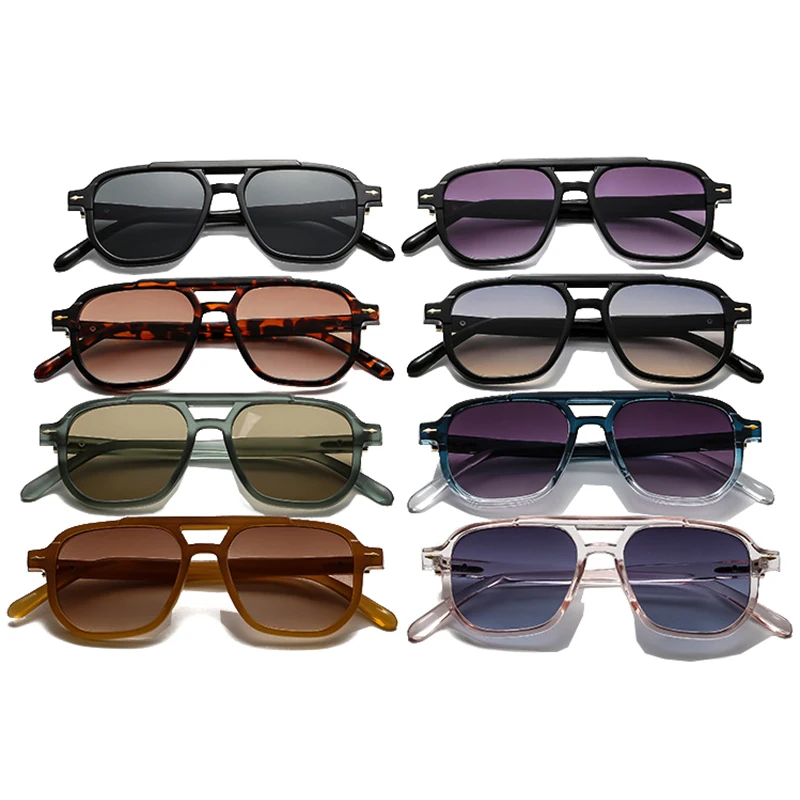 SO & EI Ins شعبية موضة مزدوجة الجسور مربع النظارات الشمسية النساء التدرج ظلال UV400 الرجعية الرجال تتجه المسامير نظارات شمسية