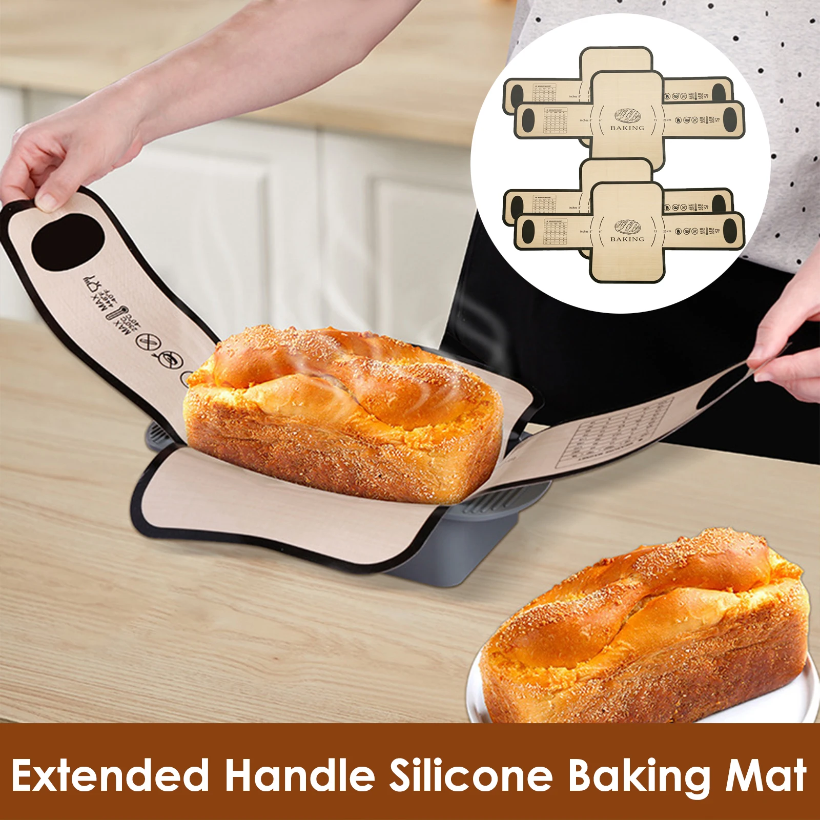 

4Pcs Silicone Bread Sling Oven Microwave Liners Heat Resistant Pastry Baking Mat with Extended Handle Non-stick Kitchen Utensils