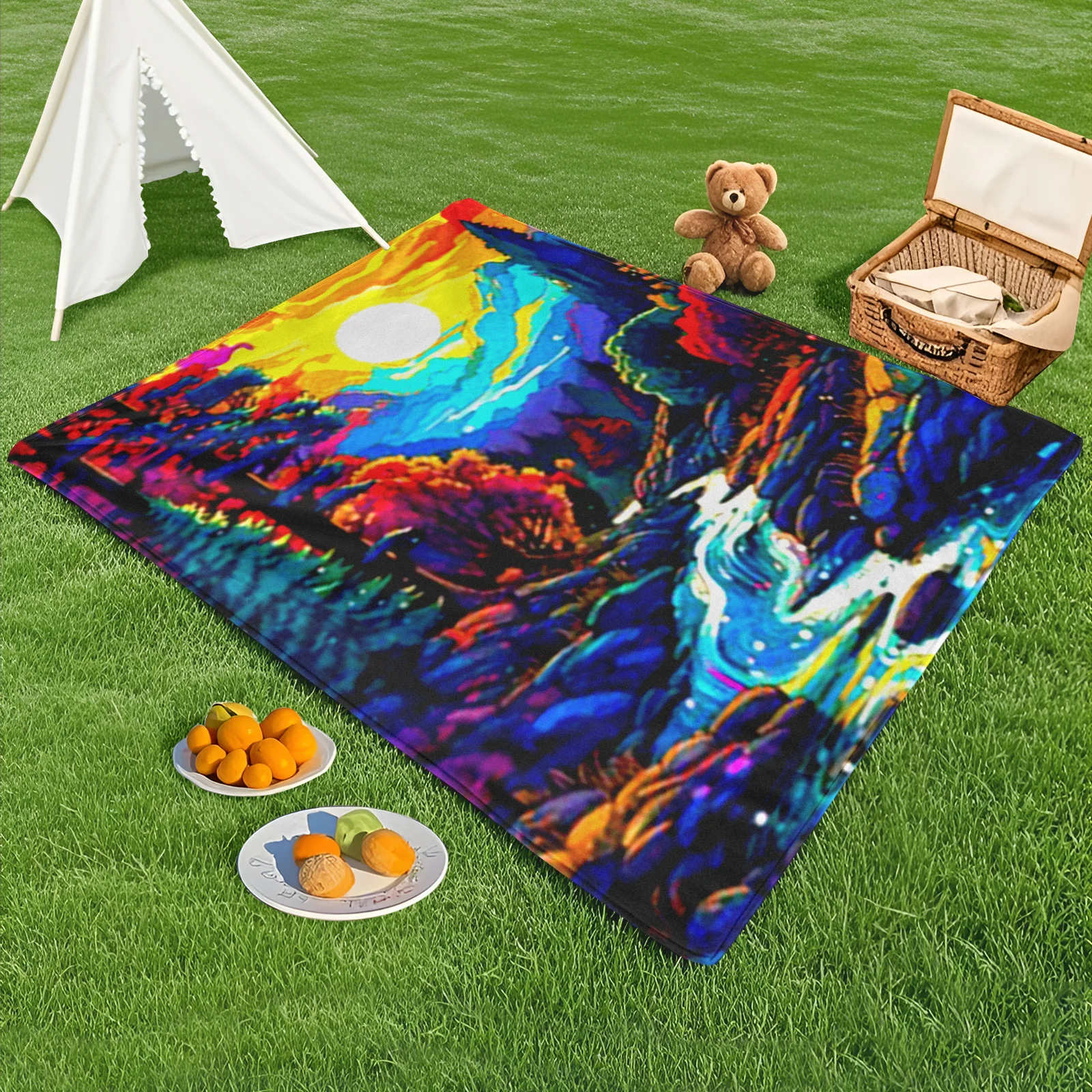 Mountain Stream Red Tree Blanket For Outdoor Decor And Rustic Nature Inspired Forest Ambiance Design