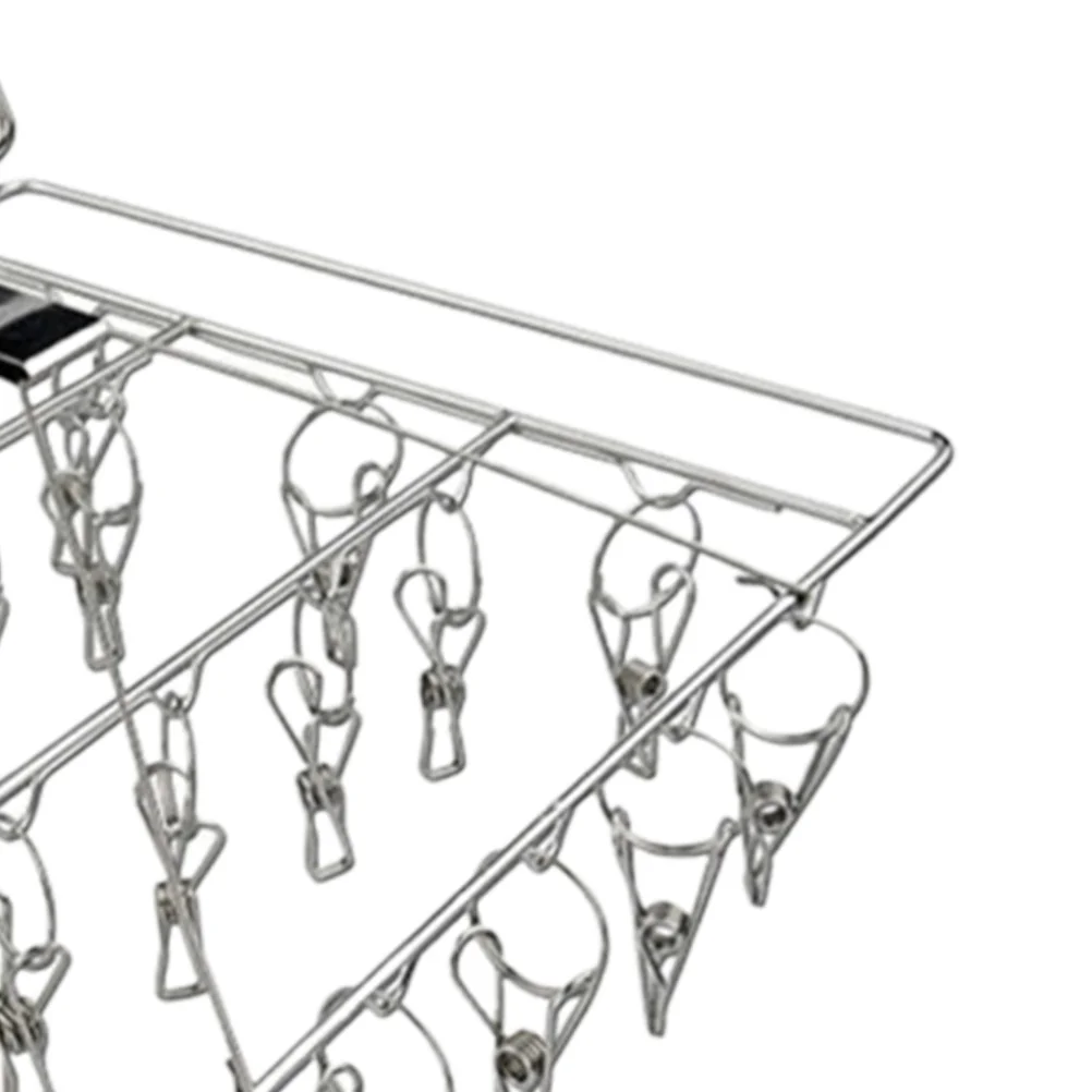 

Square Sock Rack Stainless Steel Laundry Hanger 26 Pegs Drying Rack Windproof Clothespin Hook Multi-Functional Socks