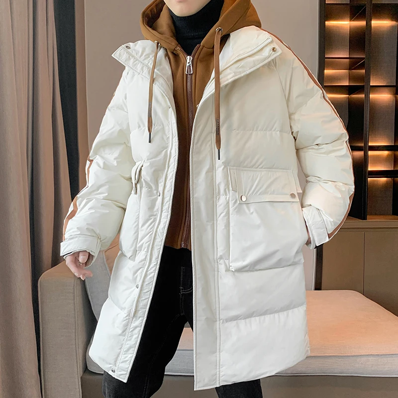 

Outdoor High-quality Fashion Trend Winter Anti Cold Warm Long Feather Jacket Comfortable Versatile Men's Casual Hooded Jacket