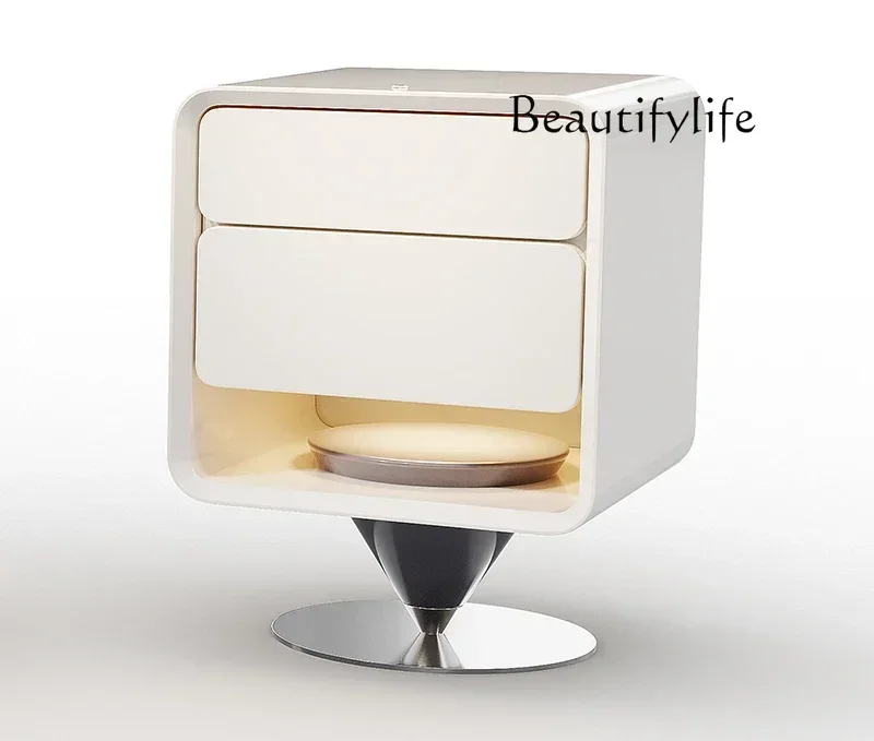 

11Italian minimalist bedside table solid wood light luxury high-end storage cabinet