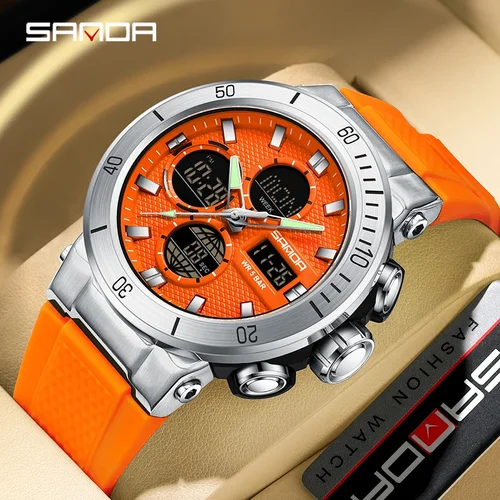 Reloj SANDA a la moda para hombre, cronógrafo deportivo resistente al agua, relojes de pulsera de cuarzo, reloj despertador con doble pantalla, reloj electrónico para estudiantes