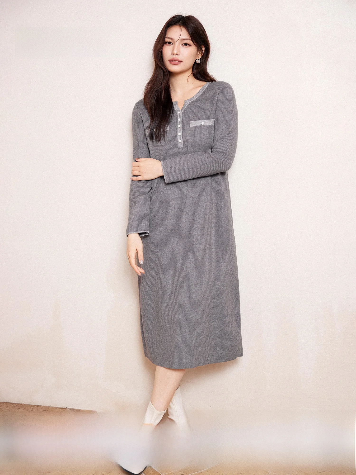 

Новая зимняя женская трикотажная юбка-трапеция с эластичным французским воротником-стойкой и длинными рукавами, облегающая, для базового слоя