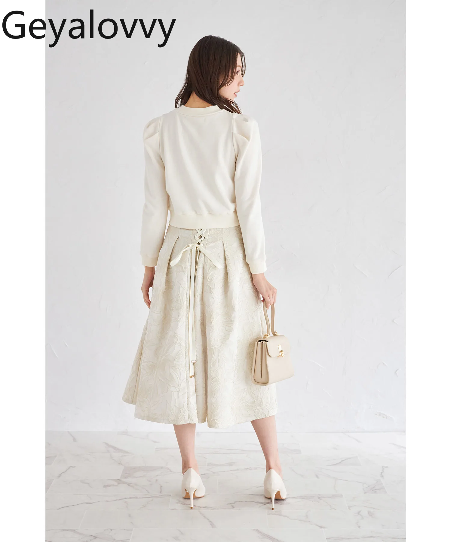 Falda plisada de Jacquard con lentejuelas y cordones de estilo japonés para mujer, faldas informales elegantes de longitud media para primavera y otoño