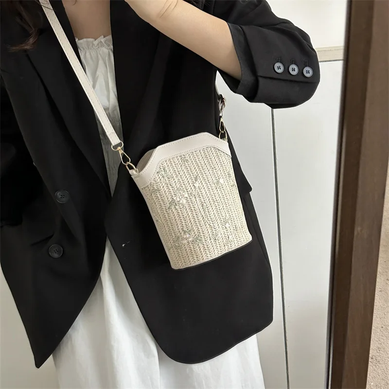 

Popular Small Bags for Women 2025 Summer New Fashion Single Shoulder Crossbody Bag Lace Straw Bucket bag Bolsos Para Mujer сумка